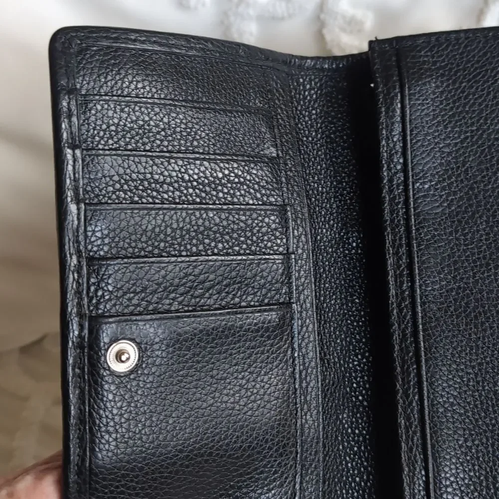 Brighton Talana Large Slim Wallet Woven Black Leather With Silver Medallion NWOT